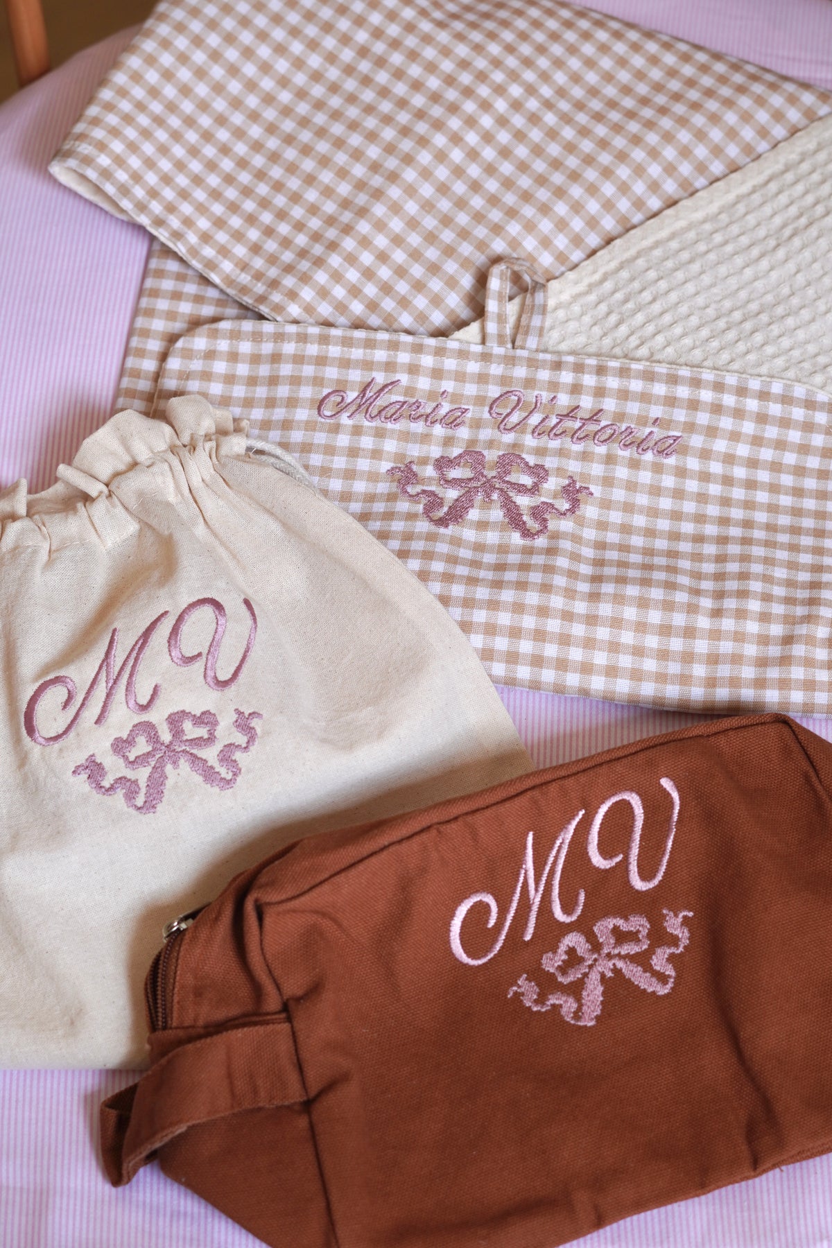 Personalized Diaper Changing Set · Gingham and Terry Cloth
