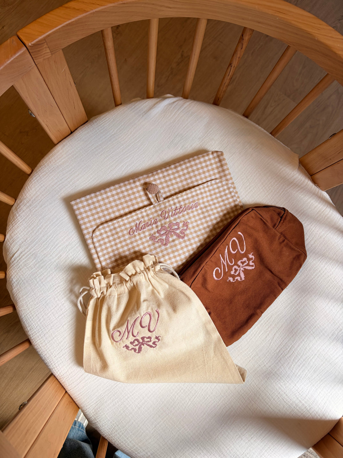 Personalized Diaper Changing Set · Gingham and Terry Cloth