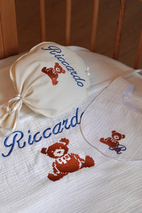 Set Nascita Ricamato con Nome · Copertina, Bavetta e Palloncino